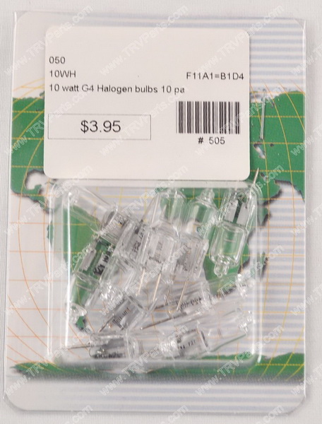 10 Pack of 10 watt 12 volt G4 Halogen Bulbs SKU505 - Click Image to Close