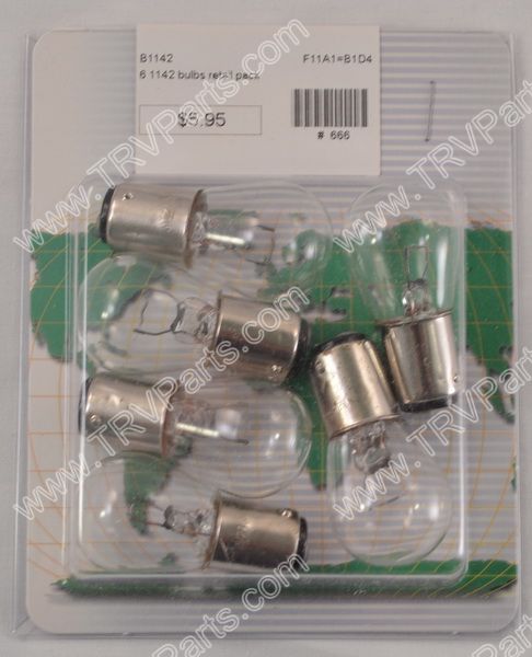 6 pack of Incandescent Automotive Light 1142 Bulb SKU666