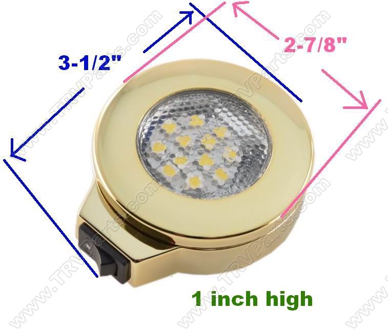 BrightWhite LED Surface Mnt wSwitch Brass Light SKU145 - Click Image to Close