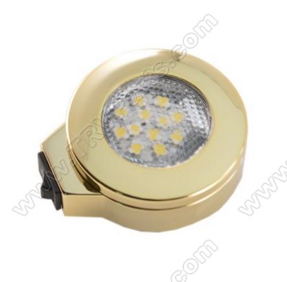 BrightWhite LED Surface Mnt wSwitch Brass Light SKU145 - Click Image to Close