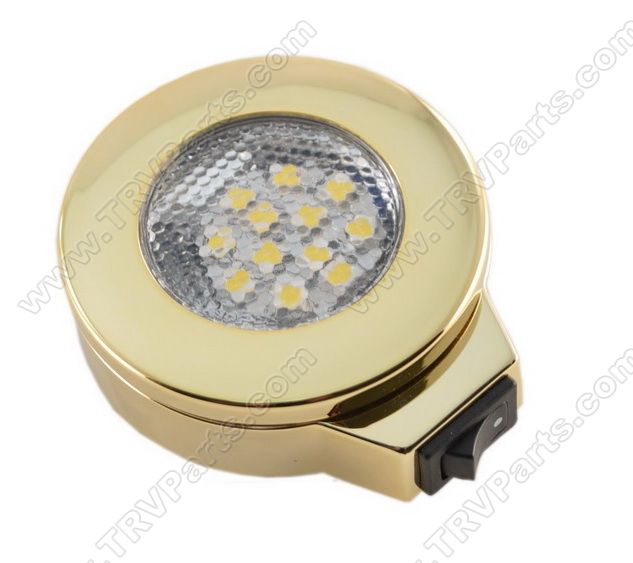 Warm White LED Surface Mnt wSwitch Brass Light SKU146 - Click Image to Close
